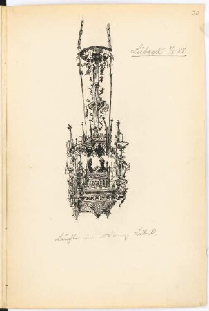 Dom, Lübeck: Perspektivische Ansicht Lüster (aus: Skizzen- und Fotoalbum 1)