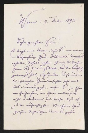 Brief von Max Kalbeck an Gerhart Hauptmann