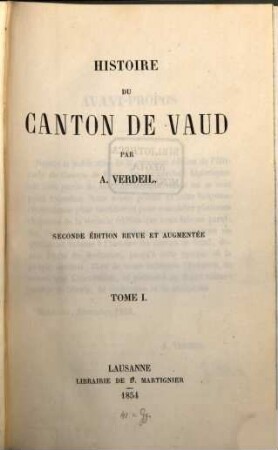 Histoire du Canton de Vaud. 1