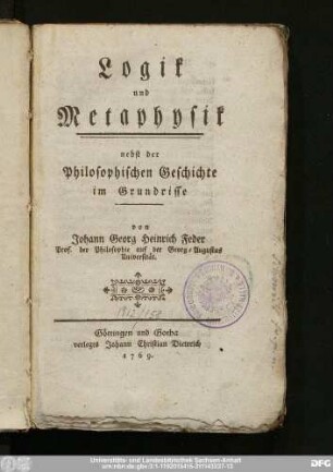 Logik und Metaphysik : nebst der Philosophischen Geschichte im Grundrisse