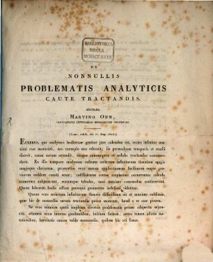 De nonnullis Problematis Analyticis caute tractandis