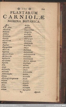 Plantarum Carniolae Nomina Botanica