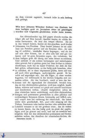 Wie herr Johanns Wörnher freiherr von Zimbern bei dem hailigen grab zu Jerusalem ritter ist geschlagen worden und volgendts glücklichen wider heim komen.