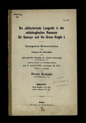 Die allitterierende Langzeile in der mittelenglischen Romanze Sir Gawayn and the Green Knight
