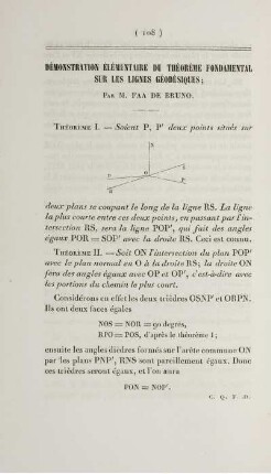 Démonstration élémentaire du théorème fondamental sur les lignes géodésiques.