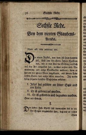 Sechste Rede. Von dem vierten Glaubens- Artikel. - Achte Rede. Von dem sechsten Glaubens- Artikel.