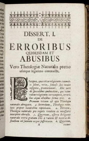 Dissert. I. De Erroribus Quibusdam Et Abusibus.