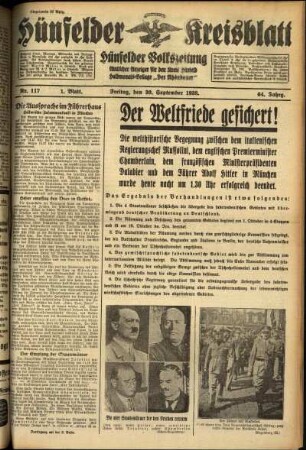 Erste Ausgabe vom Freitag, den 30. September 1938.