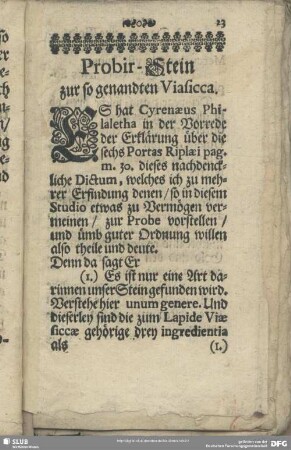 Probir-Stein zur so genandten Viasicca