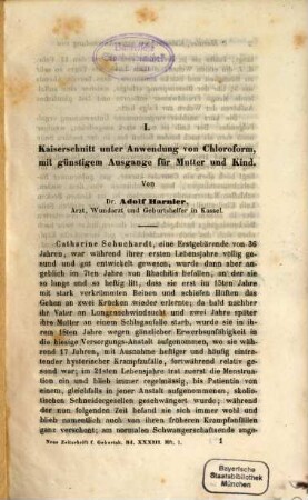 Neue Zeitschrift für Geburtskunde. 33,1. 1852