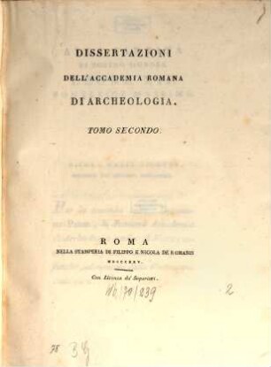 Dissertazioni della Pontificia Accademia Romana di Archeologia. 2. 1825