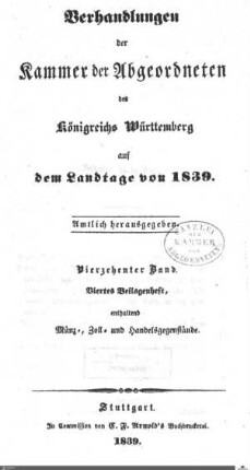 1,44: Landtag Württemberg - Kammer 2, Beilagen 1839, Bd. 4