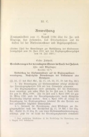 III. C. Anweisung des Finanzministers vom 31. August 1894