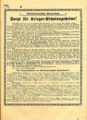 Spendenaufruf für Krieger-Erholungsheime