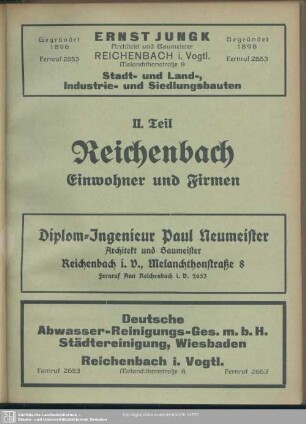 II. Teil. Einwohnerverzeichnis. Reichenbach : II. Teil. Reichenbach. Einwohner und Firmen