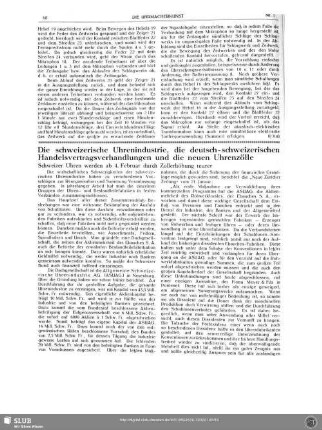 Die schweizerische Uhrenindustrie, die deutsch-schweizerischen Handelsvertragsverhandlungen und die neuen Uhrenzölle