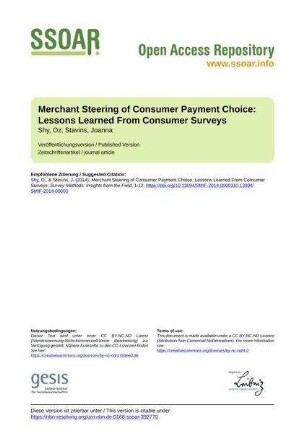 Merchant Steering of Consumer Payment Choice: Lessons Learned From Consumer Surveys