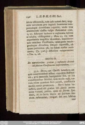 Sectio II. De operationibus gratiae s. institutis divinis ad salutem Christianam impertiendam.