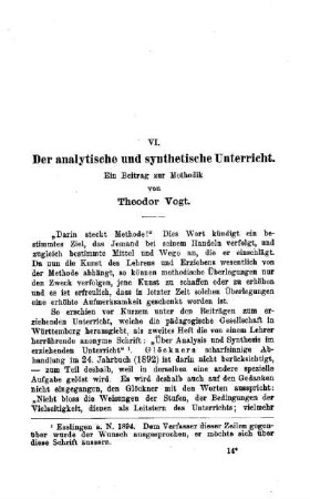 Der analytische und synthetische Unterricht : ein Beitrag zur Methodik