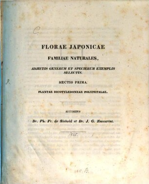 Florae Japonicae familiae naturales, adjectis generum et specierum exemplis selectis, 1. Plantae dicotyledoneae polypetalae