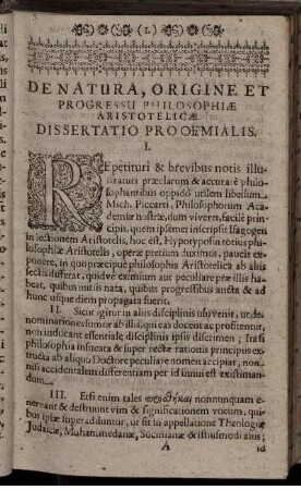 De Natura, Origine Et Progressu Philosophiae Aristotelicae Dissertatio Prooemialis.