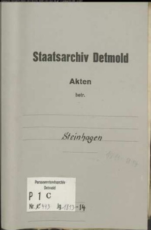 Belegakten zum Heiratsregister der evangelischen Gemeinde Steinhagen, Kreis Halle (1813-1814)