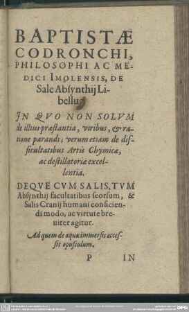 De Sale Absynthii libellum