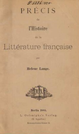 Leitfaden für den Unterricht in der Geschichte der französischen Literatur in höheren Mädchenschulen und Lehrerinnen-Seminaren