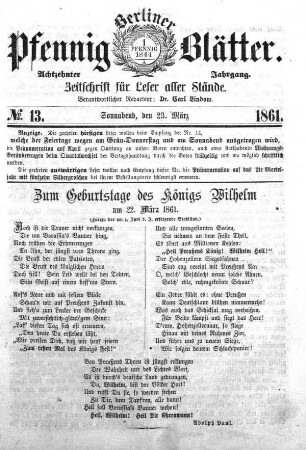 No. 13, Sonnabend, den 23. März