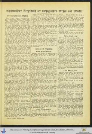 Alphabetisches Verzeichnis der vorzüglichen Messen und Märkte.