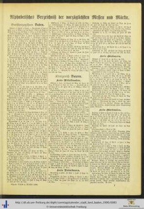 Alphabetisches Verzeichnis der vorzüglichen Messen und Märkte.