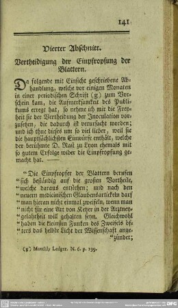 Vierter Abschnitt. Vertheidigung der Einpfropfung der Blattern