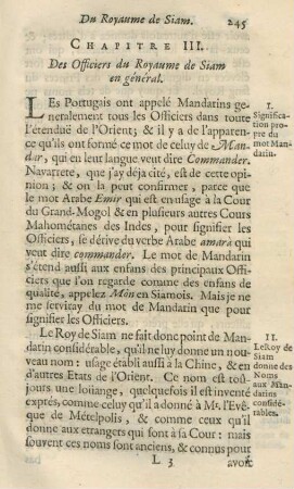 Chapitre III. Des officiers du Royaume de Siam en géneral