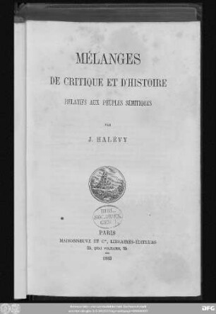 Mélanges de critique et d'histoire relatifs aux peuples sémitiques