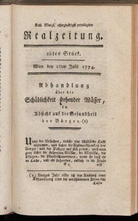 28tes Stück. Wien den 16ten Julii 1774.