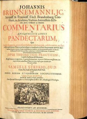 Commentarius in quinquaginta libros pandectarum : ... Opus theoretico-practicum ..., 1.