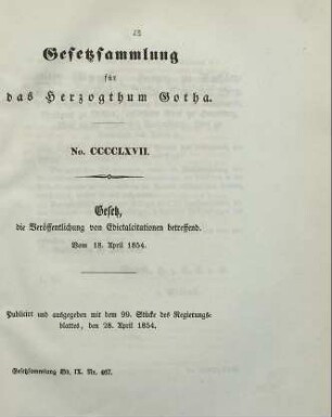 467. Die Veröffentlichung Edictalcitationen betreffend. Vom 18. April 1854.