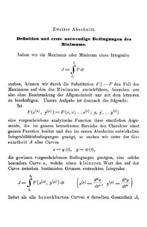 Zweiter Abschnitt - Definition und erste notwendige Bedingungen des Minimus.