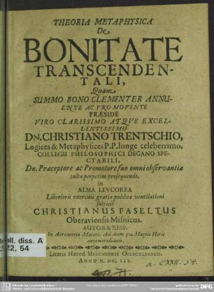 Theoria metaphysica de bonitate transcendentali