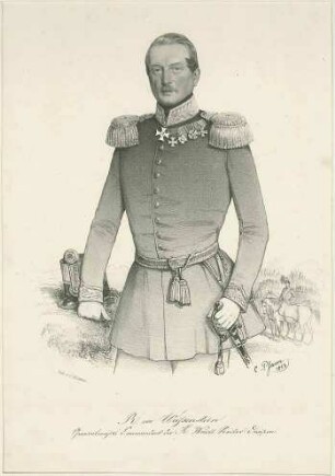 R. von Weißenstein, Kommandeur der Königlich Württembergischen Reiter-Division in Uniform mit Orden, Bild in Halbprofil