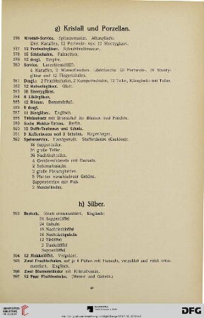 g) Kristall und Porzellan (Nr. 576-592)