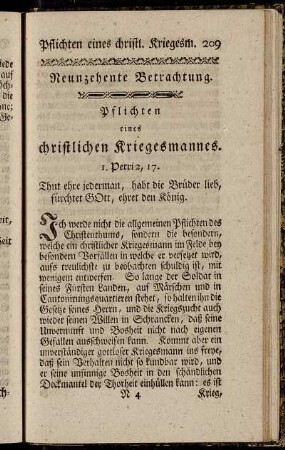 Neunzehente Betrachtung. Pflichten eines christlichen Kriegesmannes