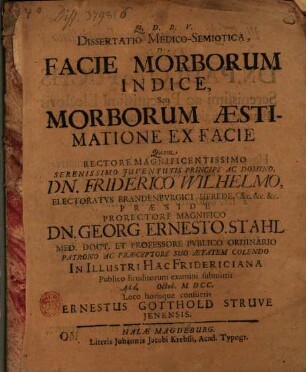 Dissertatio Medico-Semiotica De Facie Morborum Indice, Seu Morborum Aestimatione Ex Facie