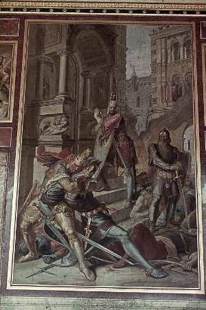 Nordwand, Mittelbild: Dietrich von Bern überwältigt Hagen