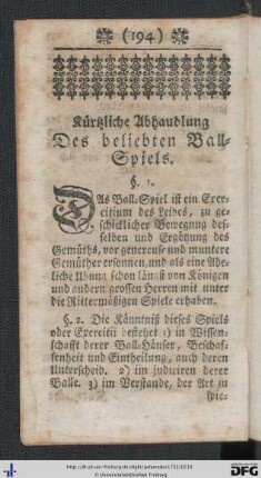Kürtzliche Abhandlung Des beliebten Ball-Spiels.