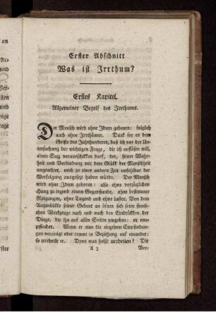 Erstes Kapitel. Allgemeiner Begrif des Irrthums.