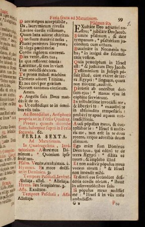 99-110, Feria sexta ad Matutinum; Feria sexta ad Laudes