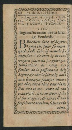 VIII. Ingrazchiamaint sün la saira, lg' Venderdi.