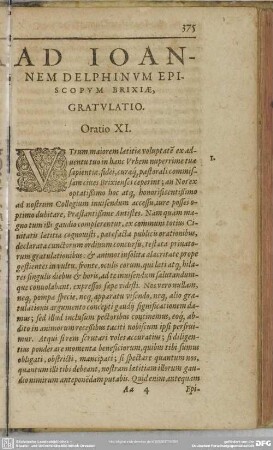 [Oratio XI.] Ad Ioanem Delphinum Episcopum Brixiae, Gratulatio