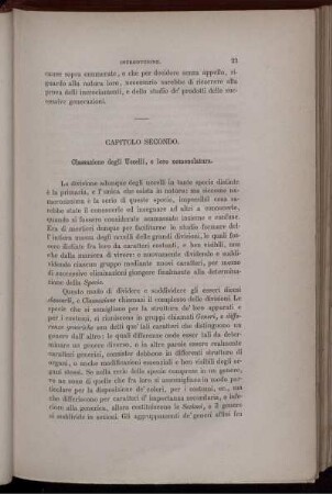 Capitolo Secondo. Classazione degli Uccelli, e loro nomenclatura.